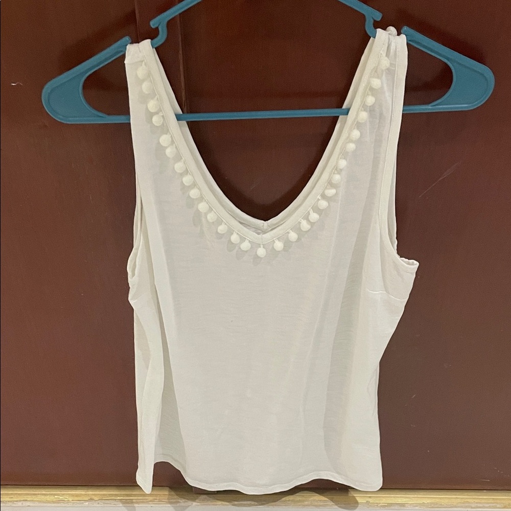 Lilly Pulitzer White Tank Top with Pom-Pom Detail